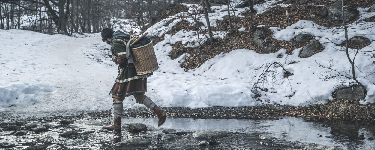 Viking running on the river bank